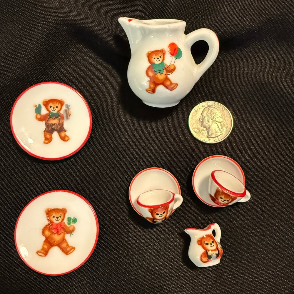 VTG Dollhouse Reutter Teddy Hermann Teddy Bear Mini Porcelain Tea‎ Set 8 Pc - Picture 2 of 16